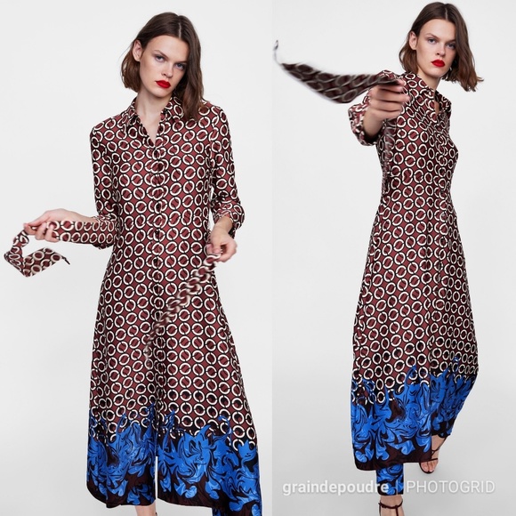 HP ❤️ Zara Geometric Ring Scarf Print Shirt Dress - Picture 5 of 7